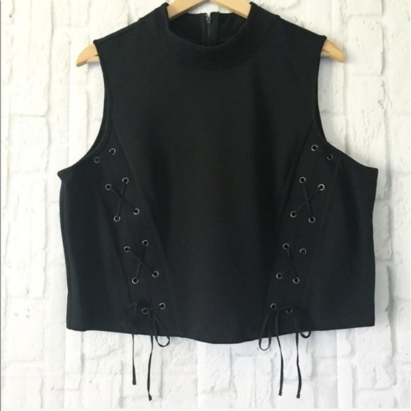 City Chic Black Lace Up Crop Top NWOT - Picture 2 of 7